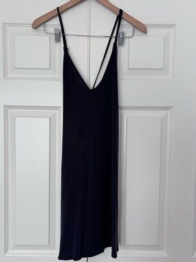Dark Grey Slip Dress with Thin Straps and Strapy Back